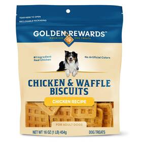 Golden Rewards 194346194155 Chicken And Waffle Biscuits Treats For Dogs 16 Oz Bag