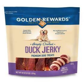 Golden Rewards 681131429344 Duck Flavor Premium Dry Jerky Treats For All Dogs 64 Oz