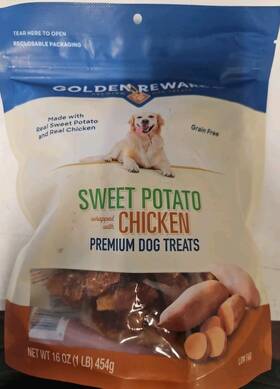 Golden Rewards 681131429368 Sweet Potato Wrapped With Chicken Dog Treats 16 Oz