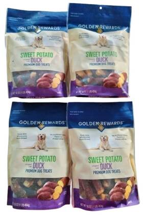 Golden Rewards 681131429399 Four 16 Oz Bags Sweet Potato Wrapped Duck Premium Treats For Dogs