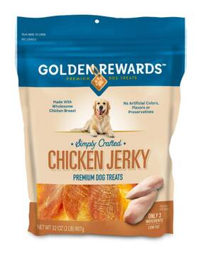 D456457 Golden Rewards Chicken Flavor Premium Dry Jerky Treats For All Dogs 32 Oz