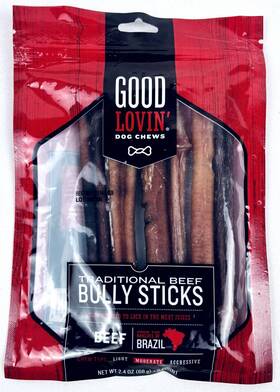 Good Lovin 800443618738 Lovinft Dog Chews Traditional Beef Bully Sticks 2.4 Oz. 6 Count Exp. 02/2026