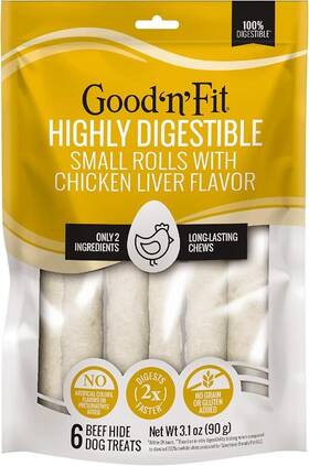 Good N Fit 091093947129 Nft Highly Digestive Rawhide 6 Small Rolls Exp 11/25 2pk