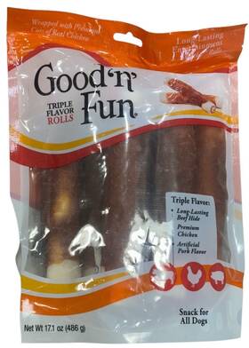 Good N Fun 091093942445 Goodftnftfun Triple Flavor 7 Inch Rolls Chews For Dogs 6 Count Pack Of 1 Exp 1/27