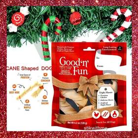 Good N Fun 091093944814 Ftnft Triple Flavor Cane Shaped Rawhide Treat All Dogs 4.2 Oz. 3 Ct. New