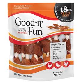 Good N Fun 091093945156 Goodftnftfun Triple Flavored Rawhide Kabobs For Dogs Treats 48 Oz