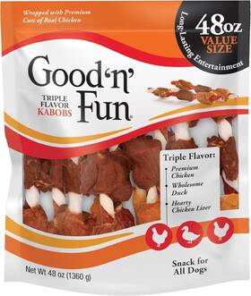 Good N Fun 313100790765 Goodftnftfun Triple Flavored Rawhide Kabobs For Dogs Treats 48 Oz