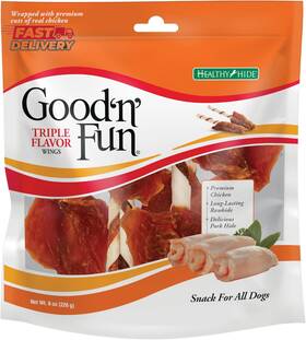 Good N Fun 744759369833 Triple Flavor Wings Chews For All Dogs 8 Ounces Treat Your Dog To