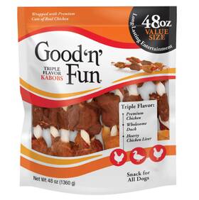 Good N Fun 826705637545 48-ounce Dog Treats Rawhide Chews Triple Flavor Kabobs Chicken Duck Liver New