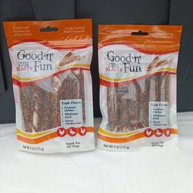 P-94624 Good N Fun Triple Flavor Blasts 4 Oz Rawhide Chew For All Dogs Chicken And Duck