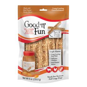 P-94666 Good N Fun Triple Flavor Stuffed Rolls With Peanut Butter 8 Ounce Treat Your Dog
