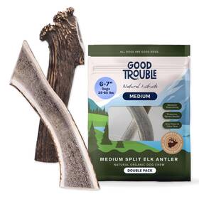 Good Trouble 850054305107 Premium Elk Antlers For Medium Dogs 2 Pack Split Allnatural