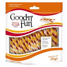P94188 Goodnfun Good N Fun Triple Flavored Rawhide Twists Dry Chews For Dogs 17.2 Oz 70 Treats
