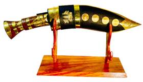 16-in-dco-st Gorkha Deco Kukri Knife With Solid Wooden Stand Overall 16 In Fixed Bla