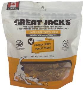 Great Jacks 840590014540 Chicken Jerky Dog Treats 4 Ingredients Canada Made Ships In 24 Hours