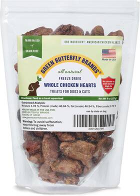 Green Butterfly Brands 313044448401 Freeze Dried Chicken Heart Dog Treats Made In Usa. All Natural Freeze-dried Raw