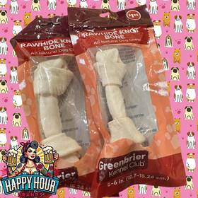 Greenbrier Kennel Club 620912691143 2x Rawhide Knot Bone 6 Inch Size Each 100% Natural