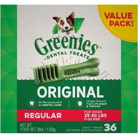 00642863101045 Greenies Original Regular Size Natural Dental Dog Treats 36 Oz For 25-50 Lb-36ct