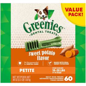 Greenies 642863114472 Petite Natural Dog Dental Treats Sweet Potato Flavor 36 Oz. Pack 60