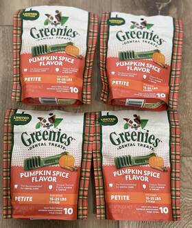 Greenies 642863119842 Lot 4 Bag Dental Treats Dogs Pumpkin Spice Petite 15-25 Lbs 10 Pack New
