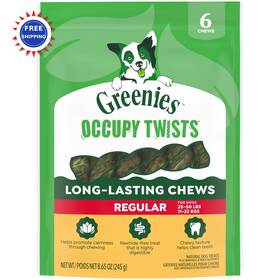 Greenies 642863140662 Occupy Twists Natural Dog Treats 6 Count Regular Size Chews Long Flavor