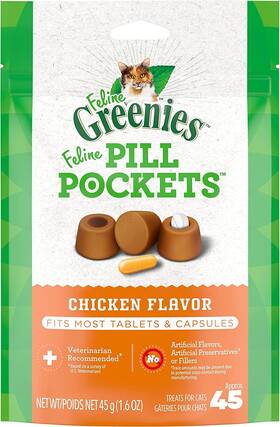 Greo2141 Greenies 3 Pack Of Feline Chicken Flavored Pill Pockets 1.6 Ounces Per