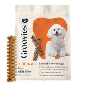 Grv68124-kw Groovies Dog Dental Chews Small 12oz 43ct Flexible Tough Daily Care Dentalfit Technology