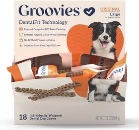 Grv68138-kw Groovies Original Dog Dental Chew Individually Wrapped Large 18 Ea Care