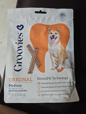Grv68144-kw Groovies Original Medium Dog Dental Chews 20ct Remove Plaque Bb 5/26