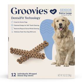 Grv68159 Groovies Senior Dog Dental Chews Gravity Box 12ct Remove Plaque Tartar