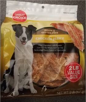 Grreat Choice Dog Treats 313047471499 Chewy Grain Free Chicken Jerky Large 32oz Bag