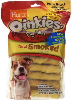 01049 Hartz Oinkies Pig Skin Twists Chews For Dogs