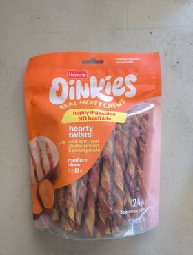 Hartz 032700129828 Oinkies Chickentastic Hearty Twists Treats. Real Chicken 8 Oz 24 Count