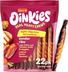Hartz 032700129842 Oinkies Tender Ribs With Real Chicken Duck And Veggies Peanut Butter Flavo