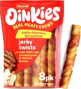 03270015585 Hartz Oinkies Jerky Twists With Naturally Smoked Pork And Real Chicken Breast Dog