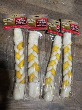 Heartland Farms 015958988782 Farm Braided Pork Skin Roasted Pb For Big Dog 2.38oz Lot Of 4