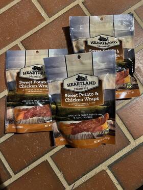 Heartland Farms 841351195935 Lot Of 3 Natural Sweet Potato Chicken Wraps Oz Bags Dog Treats