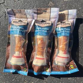 Co328 Heartland Farms Lot Of 3 Triple Flavor Knotted Dog Bone 8 Inch Real Chicken Rawhide