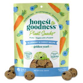 405125 Honest To Goodness Plant Snacks Golden Years Blueberry And Carrot Recipe Dog Treats 8 Oz Bag Pla