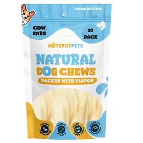 Hotspot Pets 688957297386 All-natural Cow Ears Dog Chews 20 Pack - Long-lasting Single Ingredient Tre