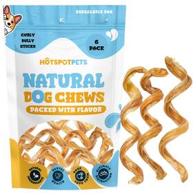 6pk-6bullycurly Hotspot Pets Spring Bully Sticks For Dogs - 6 Pack Premium All Natural Long Twisted Beef