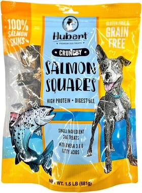 Hubert Premium Dog Treats 445022032074 Pet Salmon Skin Squares Single Ingredient Healthy No