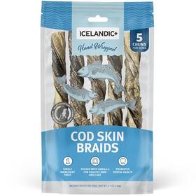 Ift-00250 Icelandic Cod Skin Braids - 5 Pack Dog Treat Chews 5.5-7 Inch Sticks Pet Snack