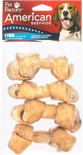 24764  Inc. American Beefhide 4-5 Inch Knotted Bones Dog Chew Treats - Chicken Flavor 4 Count/1