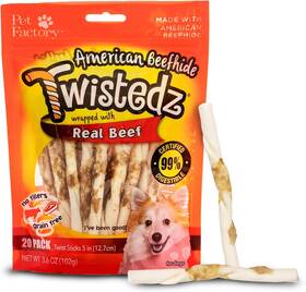 27620  Inc. Twistedz American Beefhide 5 Inch Twist Sticks Dog Chew Treats With Real Beef Meat Wra