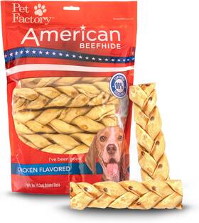 28221  Inc. American Beefhide 6 Inch Braided Sticks Dog Chew Treats - Chicken Flavor 14 Count/1