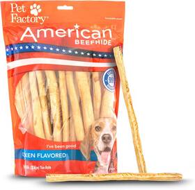 28225  Inc. American Beefhide 10 Inch Thin Rolls Dog Chew Treats - Chicken Flavor 35 Count/1 Pa