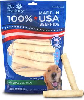 78704  Inc. 100% Made In Usa Beefhide 5 Inch Chip Rolls Dog Chew Treats - Natural Flavor 22 Cou