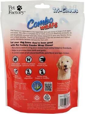 81086  Inc. Combo Wraps Pork Flavored Beefhide 5 Inch Twist Sticks Dog Chew Treats With Real Ch