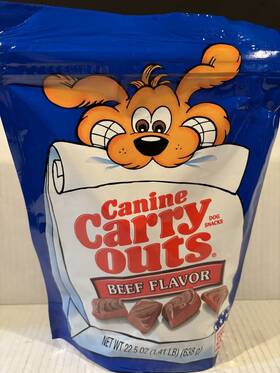 98620001 J.m. Smucker Company Canine Carry Outs Beef Flavor Dog Snacks 22 Oz Bag Produced In Topeka Kansas New